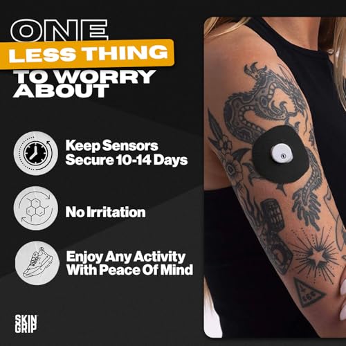 Image of Skin Grip Universal Adhesive Patches for CGM and Insulin Pumps with Cutout (20-Pack), 0.8-Inch Hole, Waterproof & Sweatproof for 10-14 Days, Glucose Monitor Patch, Diabetic Sensor Cover, Black