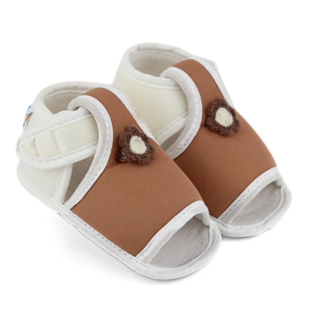 neska moda 6 To 12 Months Baby Girls Skin-friendly Cotton Floral Brown,White Hook & Loop Sandal Booties-BT5549-picture-32