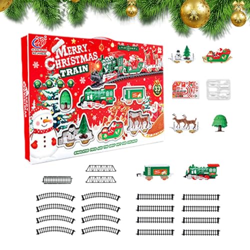 Mppchhn クリスマス電動トレイン - クリスマスツリーの下用模型おもちゃ,電気機関車トレインモデル線路 ライトと音付き,幼児向け 子供向け 男の子向け 家族向け 休日用