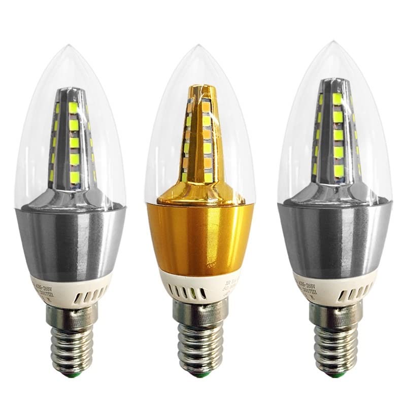 Luz del hogar 20 unids/lote bombilla de vela LED dorado/plateado E14 tornillo maíz luz araña de cristal fuente de luz(Tri-colour,E14 Golden-C 7W)