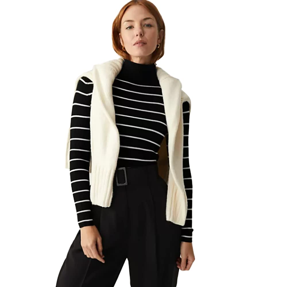 Marks & SpencerStriped Ribbed Roll Neck Jumper