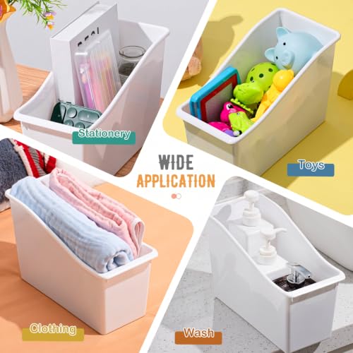 Image of Geetery Plastic Book Bins for Classroom, 6 Pcs, White