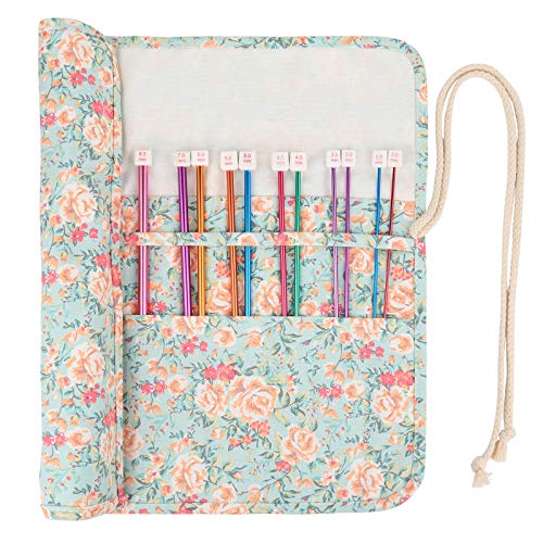 Coopay Tunisian Crochet Hooks Set for Beginner Adults, Metal Afghan Crochet Hooks with Knitting Needles Roll, for Learning Tunisian Stitch, Tunisian Crochet Project and Small Item, Colorful Aluminium