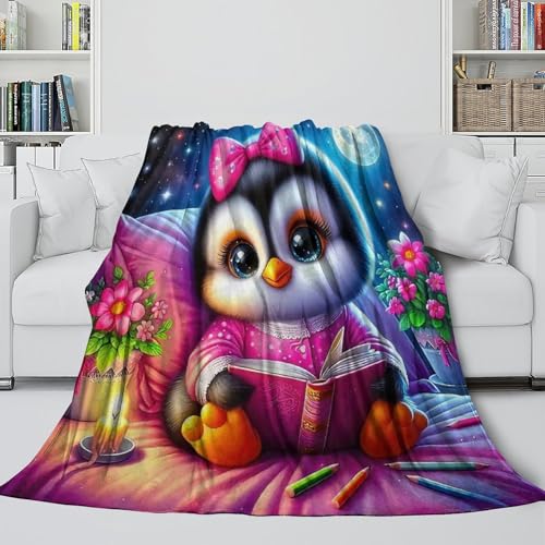 Couverture pingouin imprimée pour camping et voyage, plaid canapé chaud
