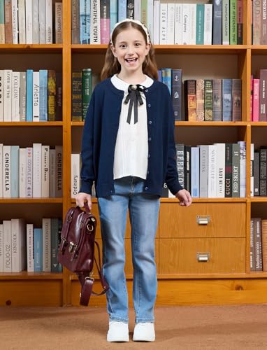 PATPAT Girls Cardigan Sweater Size 4-12 Years Long Sleeve Cotton Knit Crewneck Button School Uniform Kids Casual Cute Outwear2