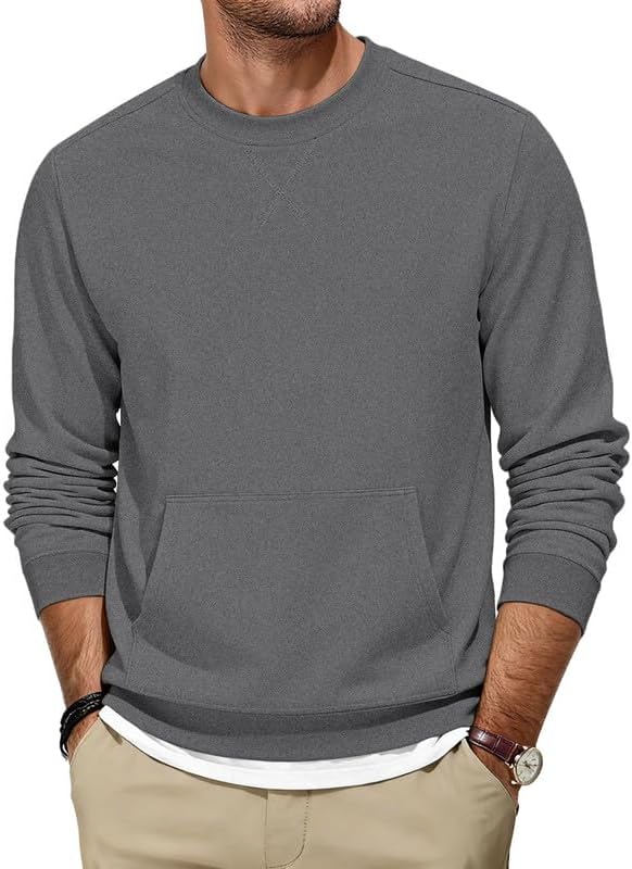 Men's Crewneck Sweatshirts Cotton Soild Casual Pullover Shirt Long Sleeve with Pockets 2026 New X Decoration