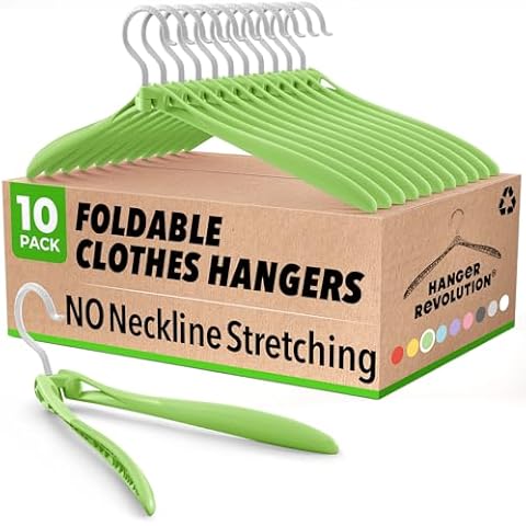 Foldable Plastic Hangers to Protect Clothes Neckline from Stretching - Speed Up Closet Organization and Laundry Time - Doesn’t Leave Marks or Stains - Non Slip, Heavy Duty - Mint Green - 10 Pack Cover