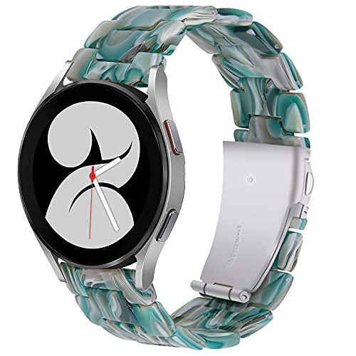 Miimall Compatible Samsung Galaxy Watch 4 Resin Band Lightweight Stainless Steel Metal Buckle Replacement Bracelet Bands Straps for Galaxy Watch 4 Classic 42mm 46mm, 4 40mm 44mm(Facebook Green)