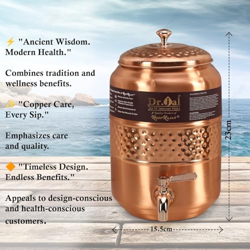 Image of Premium Copper Water Matka, Traditional Hammered Design, Rose Gold, with Tap and Lid, for Drinking Water Storage