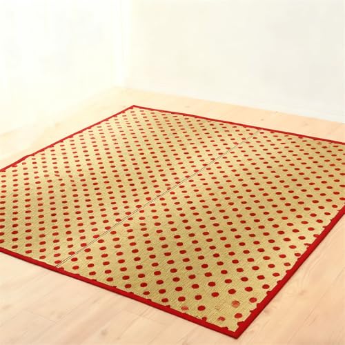い草 ラグ 花茣蓙 夏用 敷物 フロアマット 和モダン 抗菌 消臭 吸湿 ござ サマーラグ 上敷き カーペット 日本製 節電 涼感 (レッド)