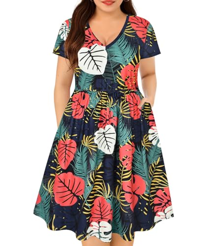 Image of RITERA Plus Size Dresses for Curvy Women Summer Spring Womens Dress V Neck Short Sleeve Casual Dress with Pockets XL-5XL