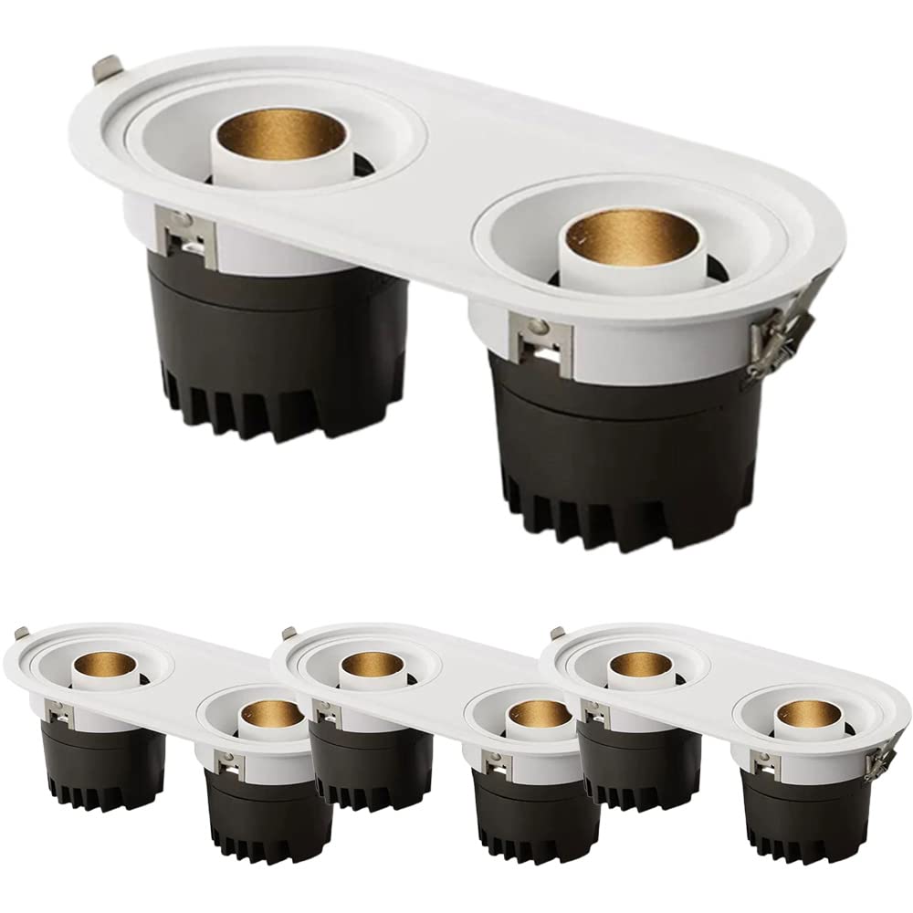 Spot LED, 4 pièces, Double tête, éclairage encastré LED 12 W x 2, Garniture de déflecteur, Downlight rétrofit à lumière du Jour 3000 K-5000 K, COB Anti-éblouissement Profond