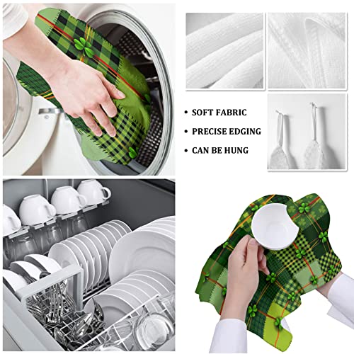 Super Absorbent And Lint Free Kitchen Towels Patchwork Style St. Patrick's Day Themed Celtic Quilt Cultural Checkered With Clovers Reusable Cleaning Cloths, Soft Tea Towels, Dish Towels For Drying #TOP4