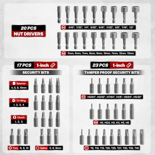 TOMMARS 208-Pc Master Screwdriver Bit Set, 1/4" Hex Shank Screwdriver Bits, Nut Driver and Security Bit Set
