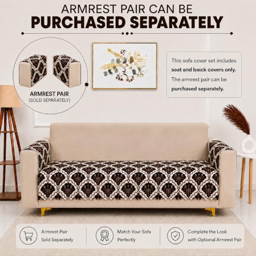 Image of Homerz Premium Printed Quilted Velvet Sofa Slip Cover Protector, Sofa Mat, Exact Size, Antislip Cover (Botanica, 2 Seater, Half)