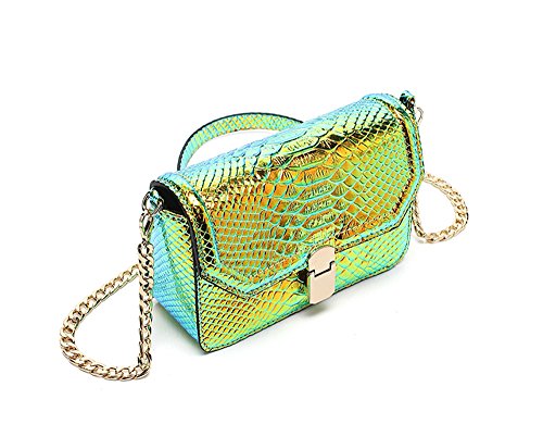 Holographic Snakeskin Crossbody Bag Shoulder Bag Women's Hologram Leather Purse (L Green)2