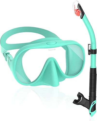 Fawater Juego de esnórquel seco, máscara de buceo con sello de silicona completa, máscara de esnórquel de visión clara de 180 con revestimiento