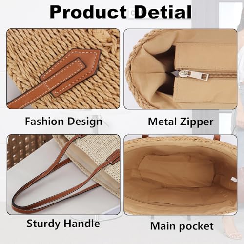Bolso grande de hombro de paja tejido para mujer miniatura 5