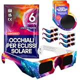 Occhiali per Eclissi Solare 6 Pack con 2 Filtri per Smartphone – Certificati ISO 12312-2 e CE, Kit Completo per Osservare e Fotografare l’Eclissi, AAS 2026
