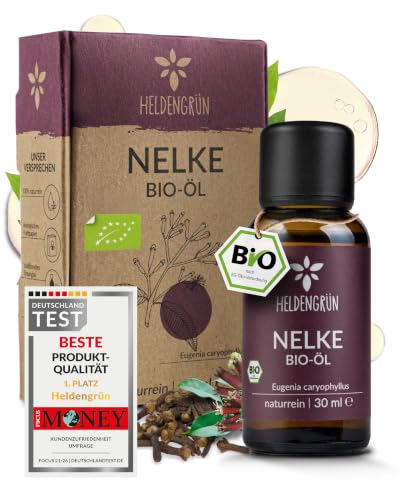 Heldengrün BIO Nelkenöl [100% NATURREIN] Nelkenöl zum Einnhemen - Echtes Gewürznelkenöl - Ätherisches Nelkenöl Zahnschmerzen - Clove Oil