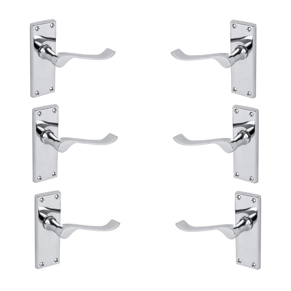 Poignée de porte à levier droite en chrome poli lot de 3 avec loquets courts