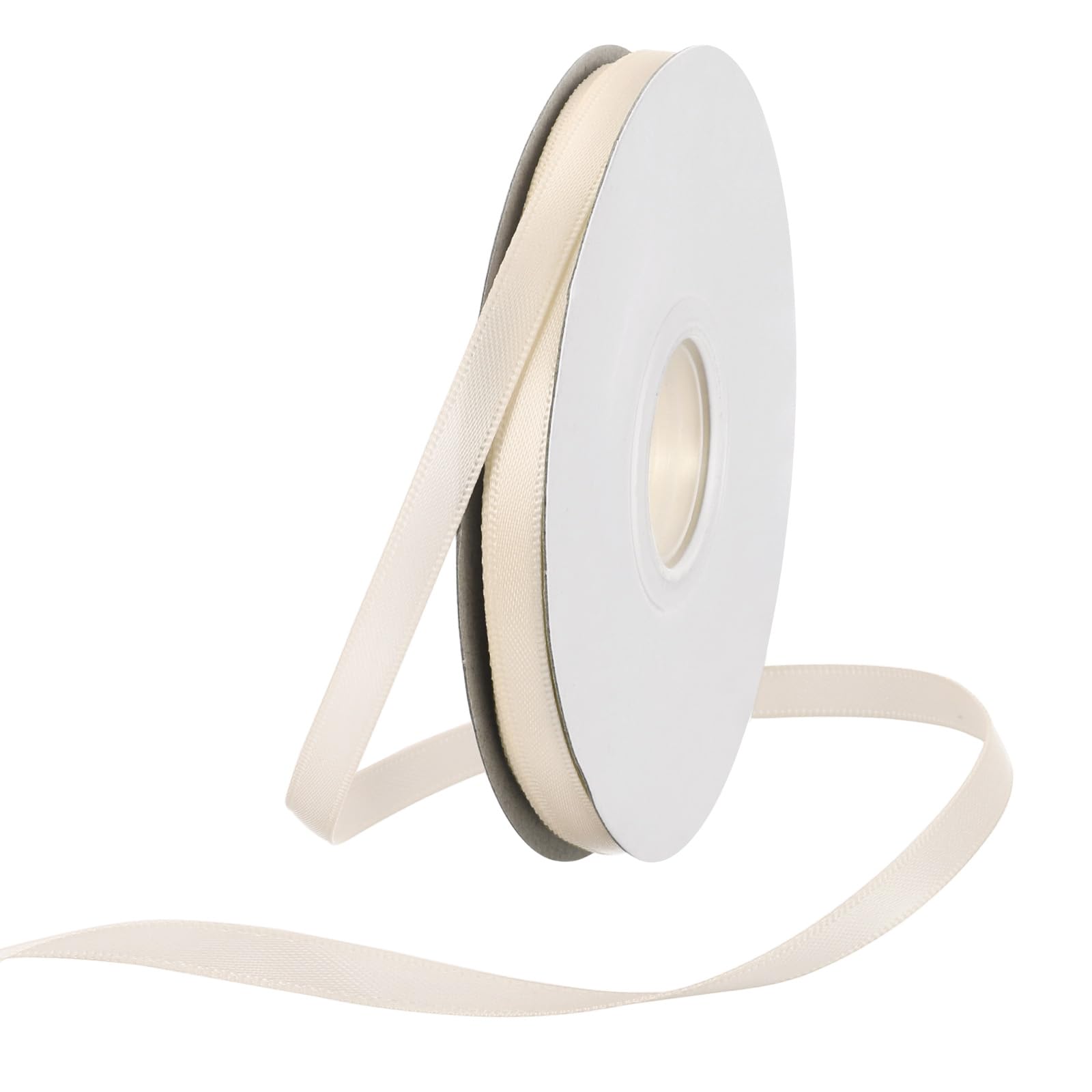 Rebower 6mm Satin Ribbon 23m Thick Double Face Grosgrain Silk Ribbon, [for Gift Wrapping, Hair Bows, Wedding, Cake, Flower] - 25 Yard/75ft/ Beige — image 1