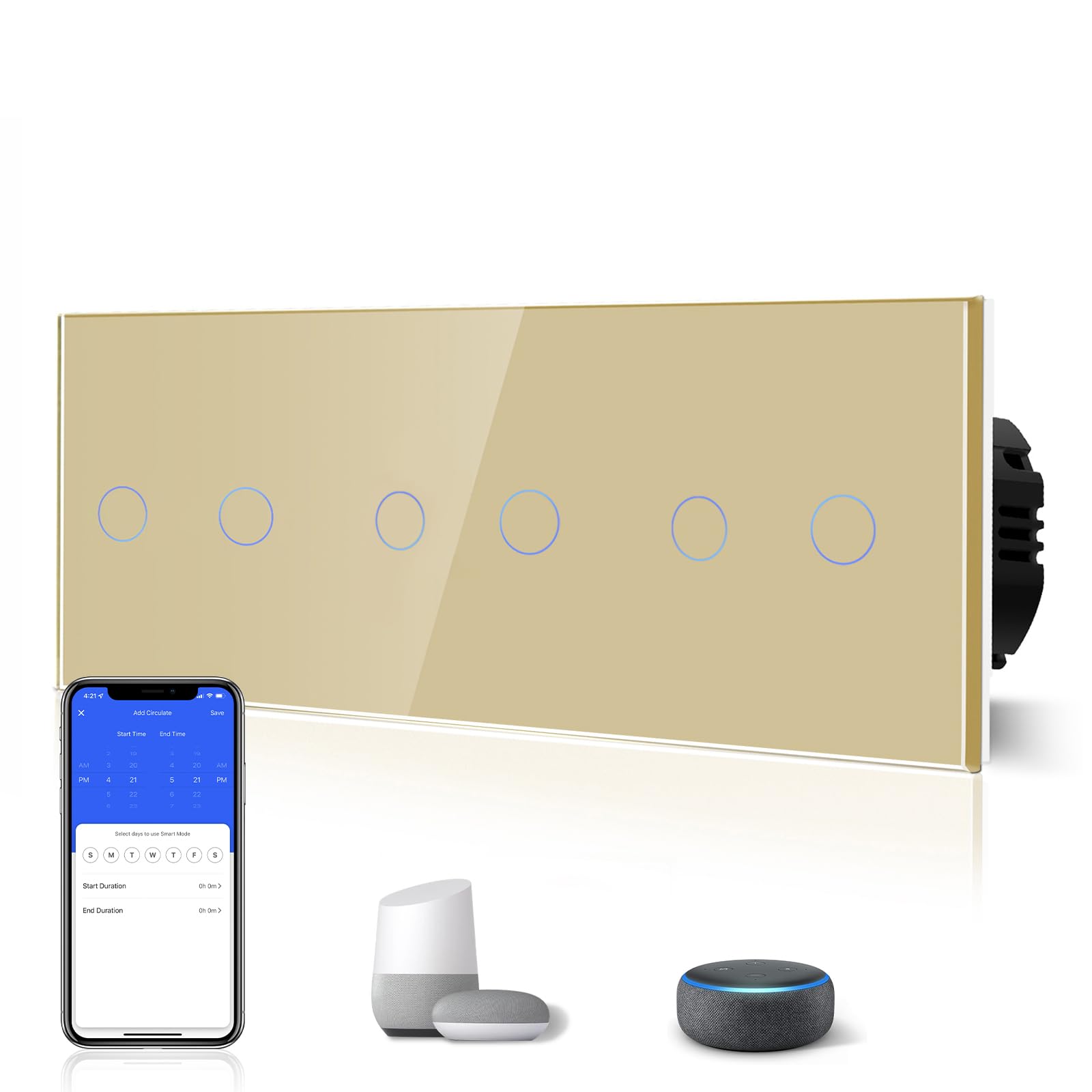 BSEED Interruptor Inteligente WIFI,Interruptores Tactil Con Cristal,Compatible con Alexa,Tuya y Smart Life,Requiere Cable Neutro,2 Gang 1 Vía,86mm Blanco — view 52
