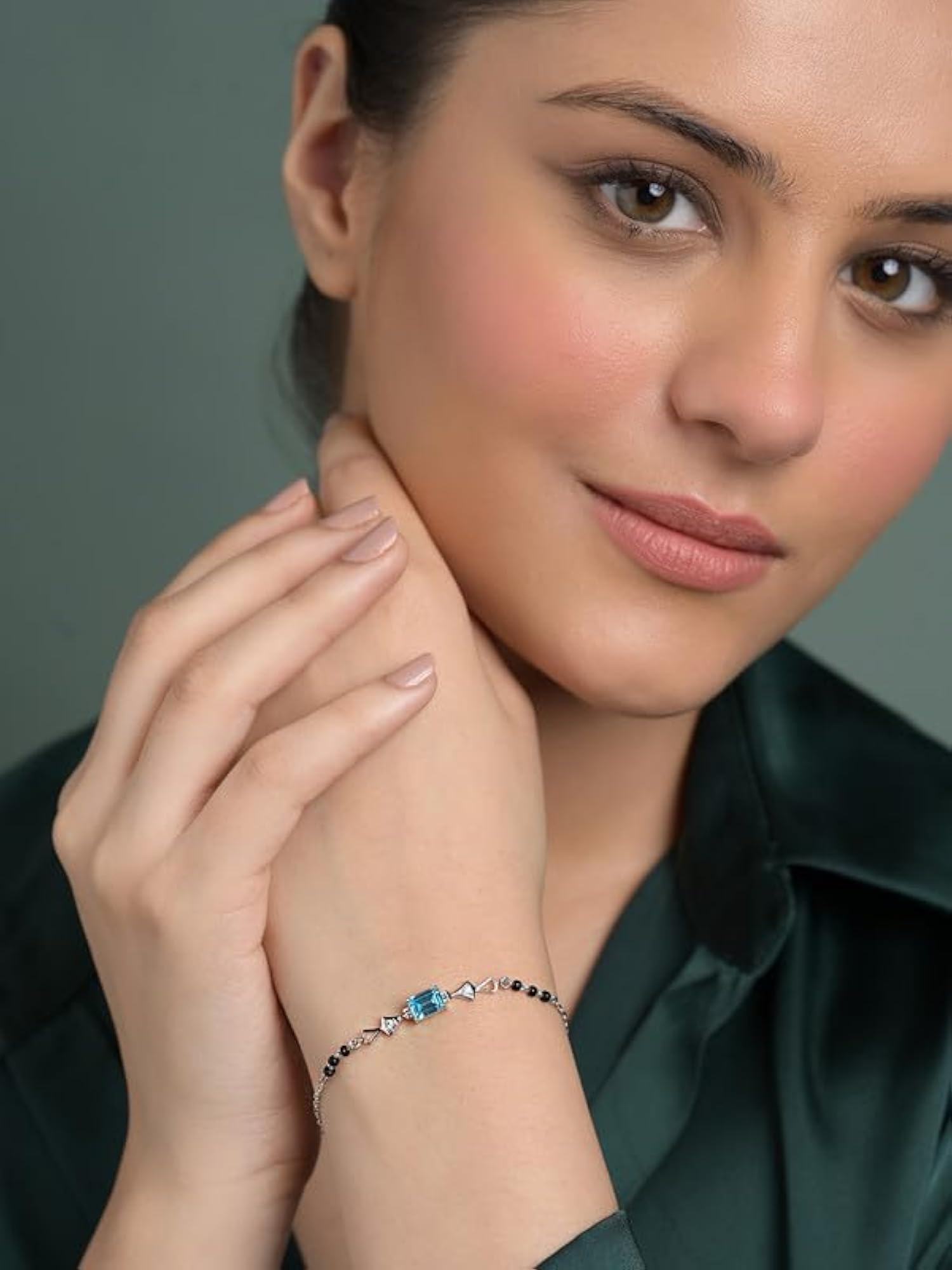 925 Silver Pravya Hand Mangalsutra Bracelet with Black Beads