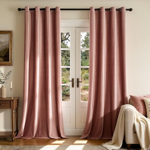 BULBUL Velvet Dusty Pink Blackout Curtains 102 inch Long for Living Room
