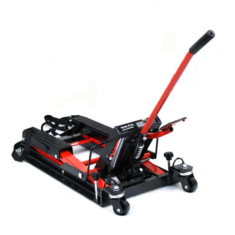 Motorcycle Hydraulic Lift, Motorcycle Jack, Motorbike Lift Assembly Stand, Motorcycles Stands Table with 4 Wheels, 2 Tube Frame, Max 680 Kg