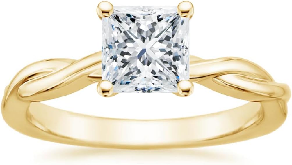 1-3 CT Asscher Cut IGI Certified Lab Grown Diamond Twisted Vine Engagement Ring | Solitaire Anniversary Ring for Gifts | 10K/14K/18K Solid Rose/White/Yellow Gold & Size 4-12