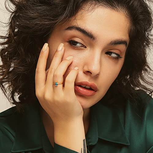 BLOSSOM & HUE Essential Stackable Baguette Ring | 18K Gold Plated .925 Sterling Silver | Minimalist Blue Gemstone for Her2