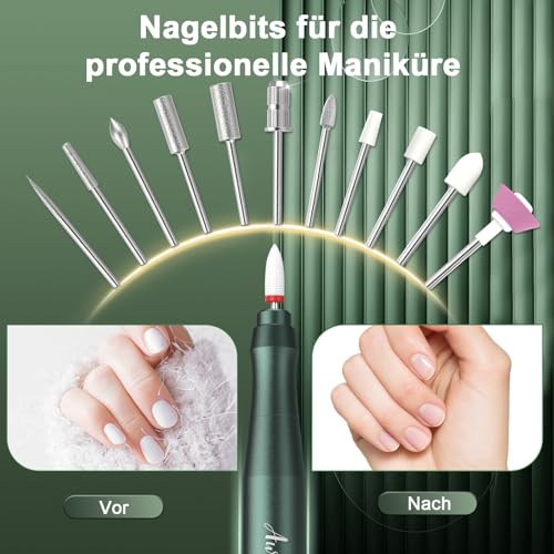Auriox Kabellos Tragbar Nagelfräser, 12 in 1 Profi Maniküre und Pediküre Set 25000 u/min, Akku Elektrische Nagelfeile für Gelnägel und Acrylnägel, Nagelformen, Entfernen von Hornhaut, Nail Drill