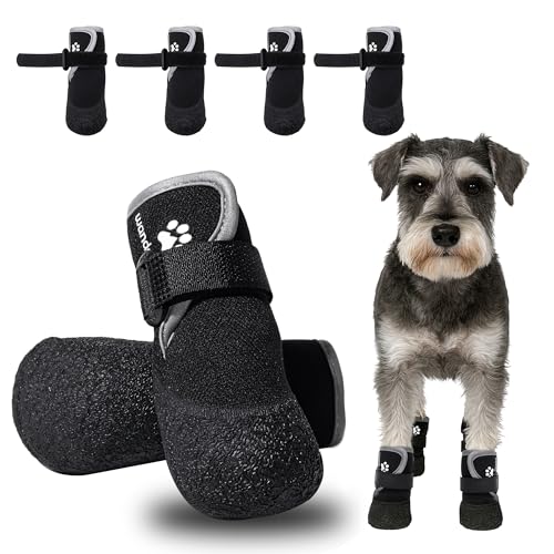 Wanderpfote Hundeschuhe 4er Set wasserdicht – Pfotenschutz Outdoor mit Rutschfester Sohle, weichem Fleece & Reflexstreifen – Ideal für Winter, Schnee, Spaziergänge & sicheres Laufen (Schwarz, 1)