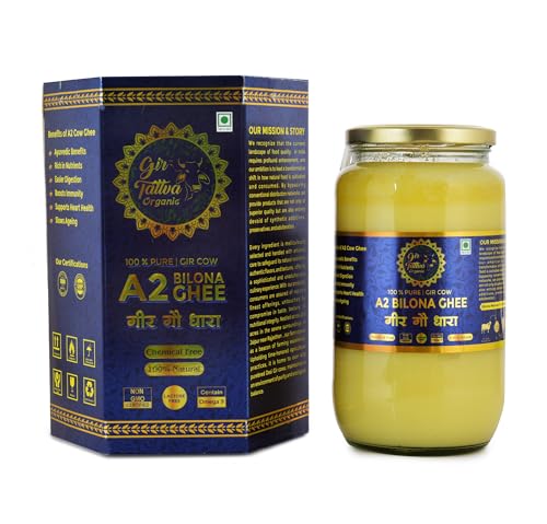 Image of GirTattva Organic A2 Gir Cow Desi Ghee 250ML | Bilona Method | Curd-Churned & Cultured |Pure, Natural & Danedar| Lactose-Free,Gluten-Free | Grass-Fed | Lab Tested |Immunity Booster|Glass Jar-Pack of 1