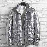 Chaqueta acolchada gruesa de aspecto húmedo brillante para hombre, ropa casual con capucha adecuada para el invierno (2XL plateado)