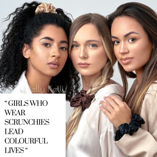 Image of Premium Satin Scrunchies for Women | Hair Bands, Ponytail Holders & Rubber Bands | Fluffy, No-Damage Hair Ties | Girls Hair Accessories | Medium Size | Pack of 6