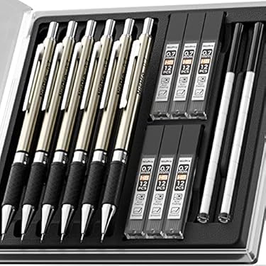 AMAZON - Nicpro 0.7 mm Art Mechanical Pencils Set, 6 PCS Metal Drafting Pencil 0.7mm Tube HB Lead Refills & 18 Cap Eraser for Adults, Children, Artist Writing, Drawing, Sketching, Black, 1 Count (Pack of 6)