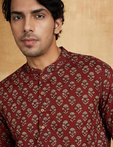 Image of Amazon Brand - Symbol Men's 100% Cotton Everyday Mid Length Casual Kurta - Regular Fit (Available in Plus Sizes)