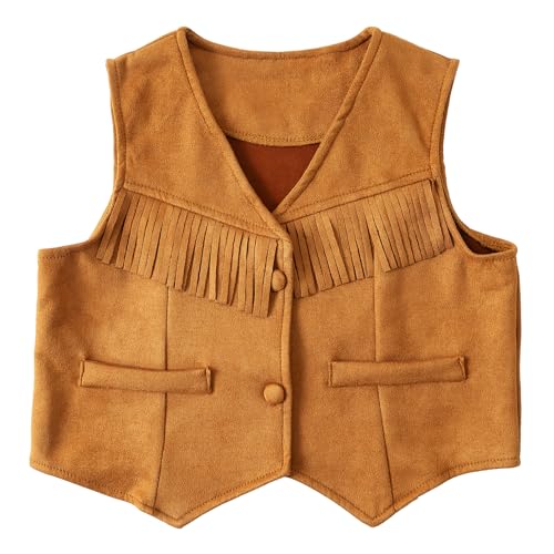 Jastore Kids Boys Girls Soft Cowboy Vest (US Age 2 Years 3 Years Brown)