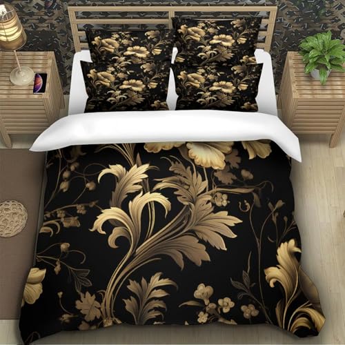 Parure de lit housse de couette microfibre résistante fleurs baroques 200x200 - 5