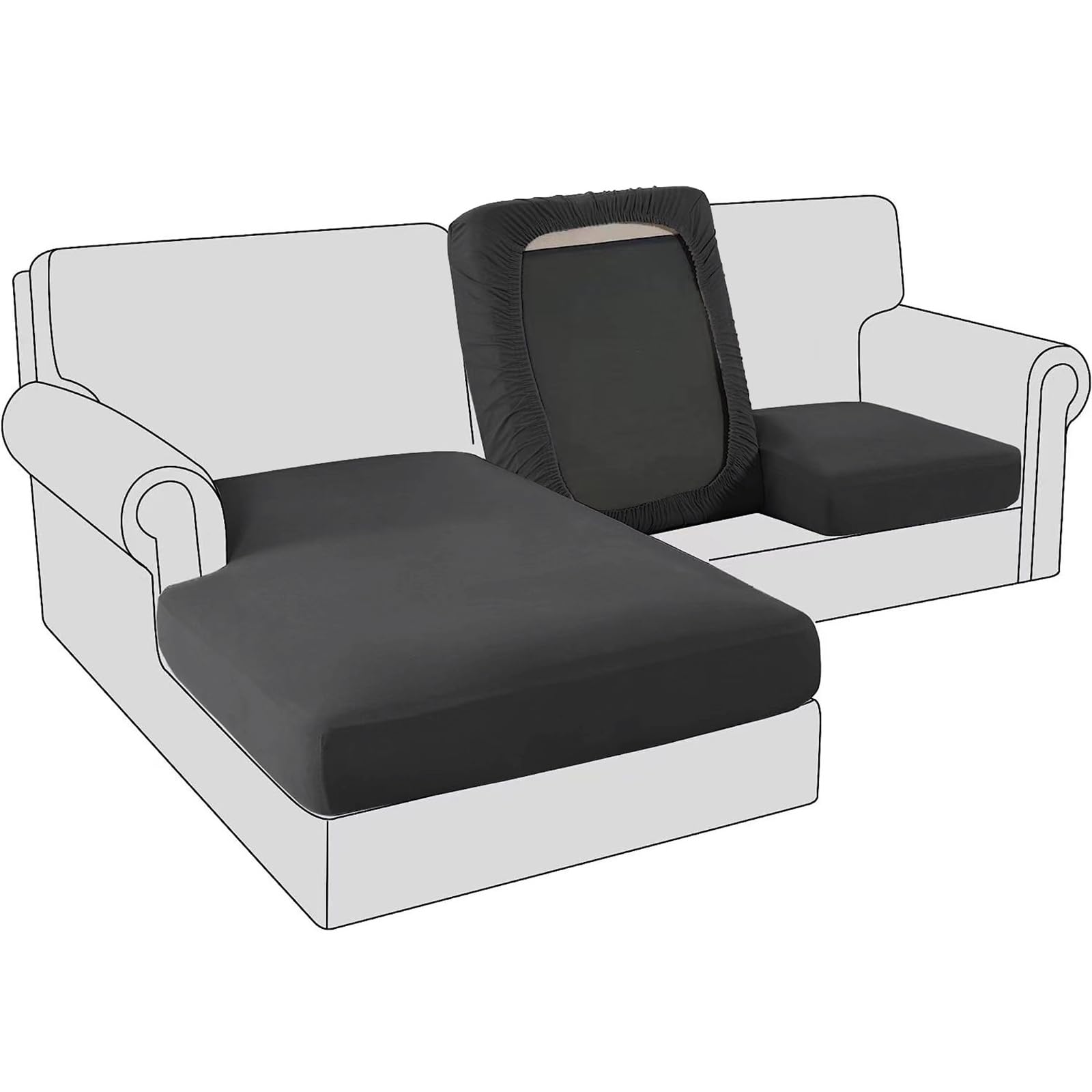 BXFUL Sofa Seat Cushion Covers, Stretch Velvet Sofa Cushion Slipcovers, Couch Cushion Covers Replacement for Individual Cushion with Elastic Fabric (Large 3-Seater,Black)