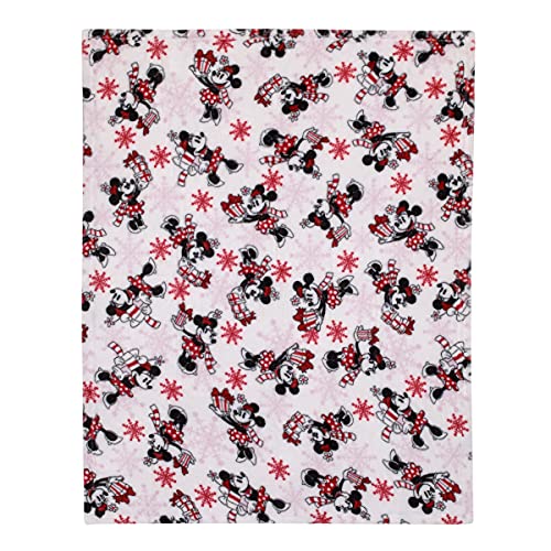 Image of Disney Minnie Mouse White, Red, and Green Holiday Christmas and Snowflakes Super Soft Baby Blanket