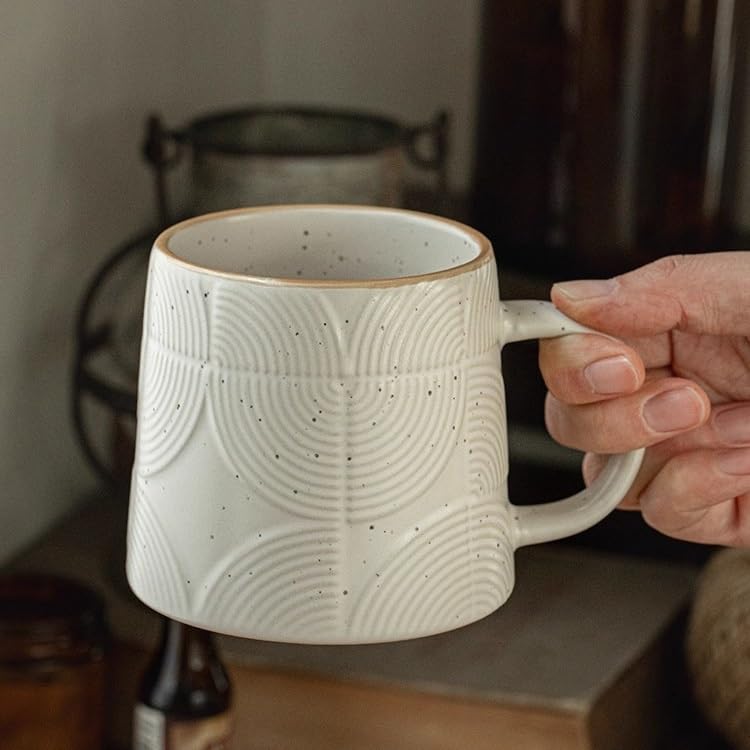 ENGENDER Tazas Cafe Taza de cerámica con Esmalte sésamo Mate, Utensilios Arte Latte for Restaurante, 430 ml, for té Oficina Mug Cups(A)