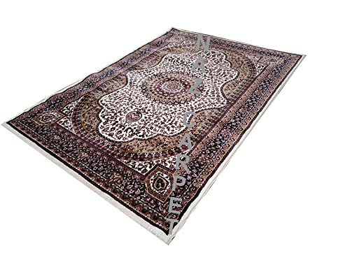 Image of Kashmiri Traditional Woollen Carpet with Advanced 1 Inch Thickness & Classical Look 120x180cm (4x6 Feet) Color White