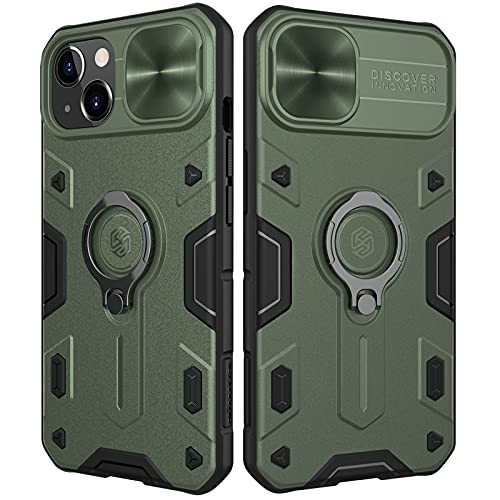 Image of CloudValley Compatible with iPhone 13 Case with Camera Cover & Stand, Slide Lens Protection and Built in 360 Rotatable Ring Holder, Soft Edge Bumper Protective Cases, Green