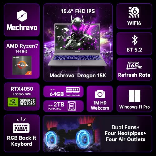 Image of Dragon 15K Gaming Laptop, AMD Ryzen 7 7445HS, GeForce RTX 4050