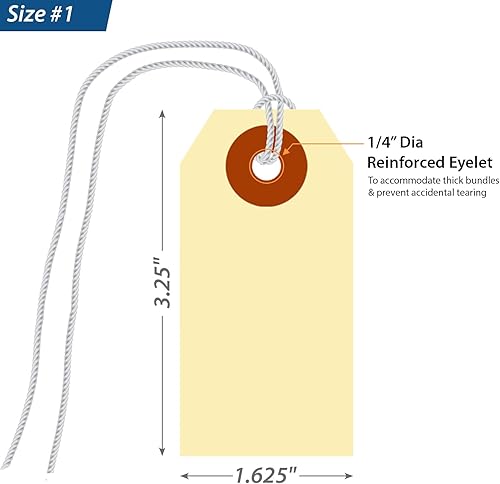 Miniatura 3 de SmartSign Etiquetas de envío en blanco con cuerdas de bucle preadjuntas, tamaño 1, paquete de 1000, etiqueta de cartulina de manila gruesa de 10