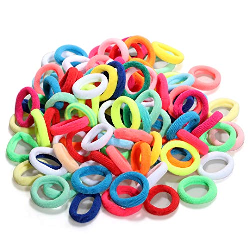100 PCS Seamless Hair Ties for Kids Babies Toddlers Girls No Crease Elastic Ponytail Holders Cotton Mix Colors Hair Bands Hair Accessories 1.25 Inch in Diameter
