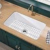 White Undermount Kitchen Sink 32 Inch Large Kitchen Sink Drop In 32x19x10 Dual Mount White Kitchen Sink Topmount Single Bowl Fireclay Sink with Custom Accessories for Kitchen